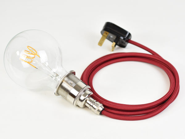 Plug-in Pendant | Premium Brass Lamp Holder | Nickel Silver & Maroon - Vendimia Lighting Co.