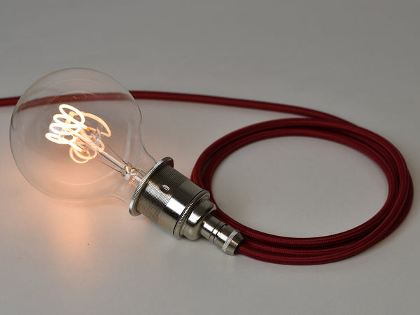 Plug-in Pendant | Premium Brass Lamp Holder | Nickel Silver & Maroon - Vendimia Lighting Co.