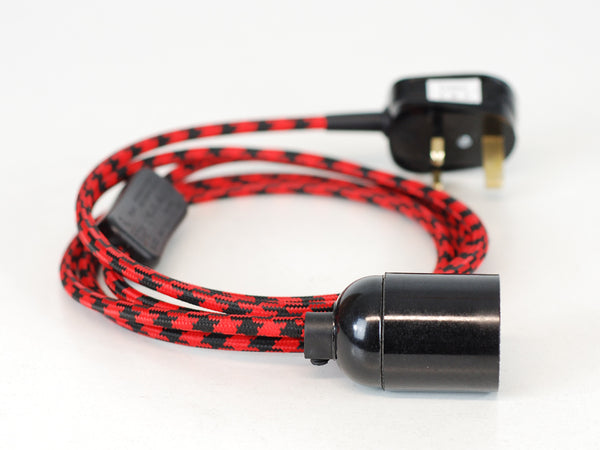 Plug-in Pendant | Round Fabric Cable | Black & Red Houndstooth - Vendimia Lighting Co.