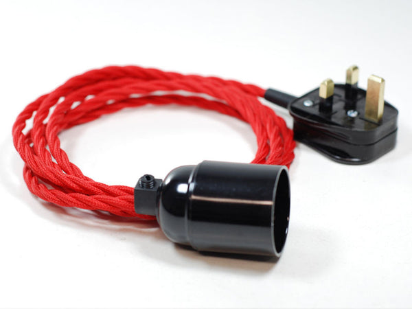 Plug-in Pendant | Twisted Fabric Cable | Cherry Red - Vendimia Lighting Co.