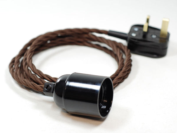 Plug-in Pendant | Twisted Fabric Cable | Chocolate Brown - Vendimia Lighting Co.