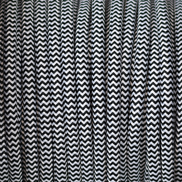 Fabric Cable | Round | Chevron Black & White - Vendimia Lighting Co.