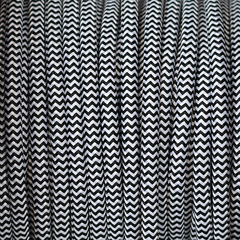 Fabric Cable | Round | Chevron Black & White - Vendimia Lighting Co.