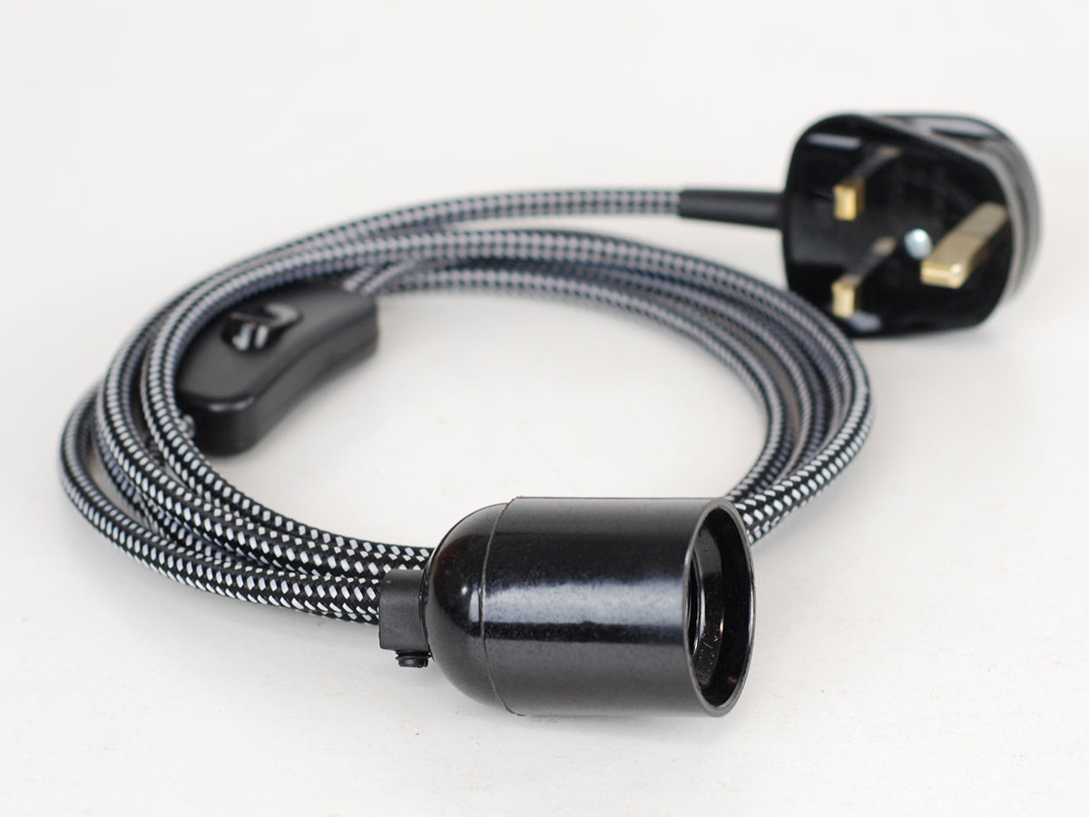 Plug-in Pendant | Round Fabric Cable | Fleck Black & White - Vendimia Lighting Co.