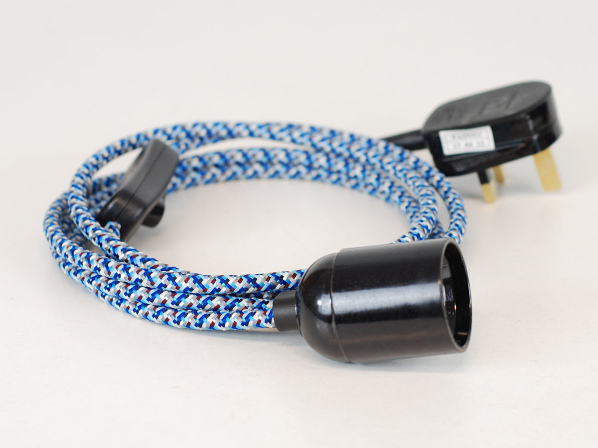 Plug-in Pendant | Round Fabric Cable | Blue Digital Camo - Vendimia Lighting Co.
