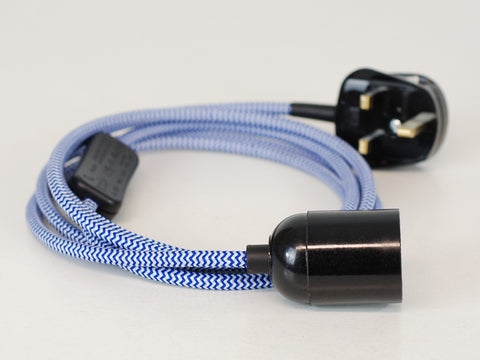 Plug-in Pendant | Round Fabric Cable | Chevron Blue & White - Vendimia Lighting Co.