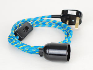 Plug-in Pendant | Round Fabric Cable | Blue & Yellow Stripe - Vendimia Lighting Co.