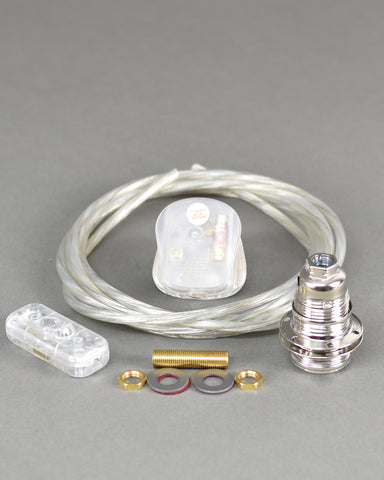 Transparent Table Lamp Wiring Kit | Nickel Silver E14 SES Bulb Holder | Inline Switch - Vendimia Lighting Co.