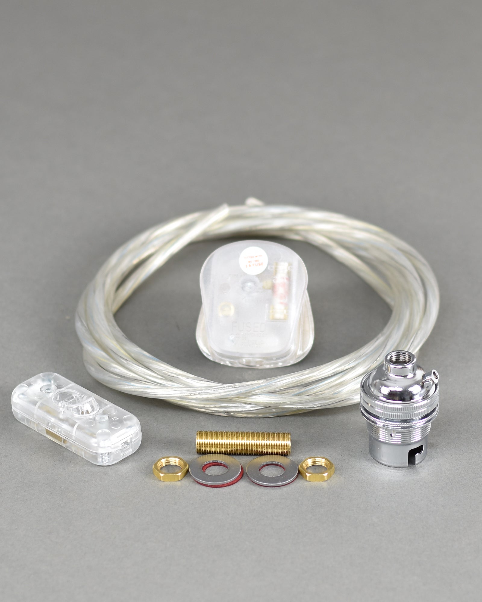 Transparent Table Lamp Wiring Kit | Nickel Silver B22 Bayonet Bulb Holder | Inline Switch - Vendimia Lighting Co.