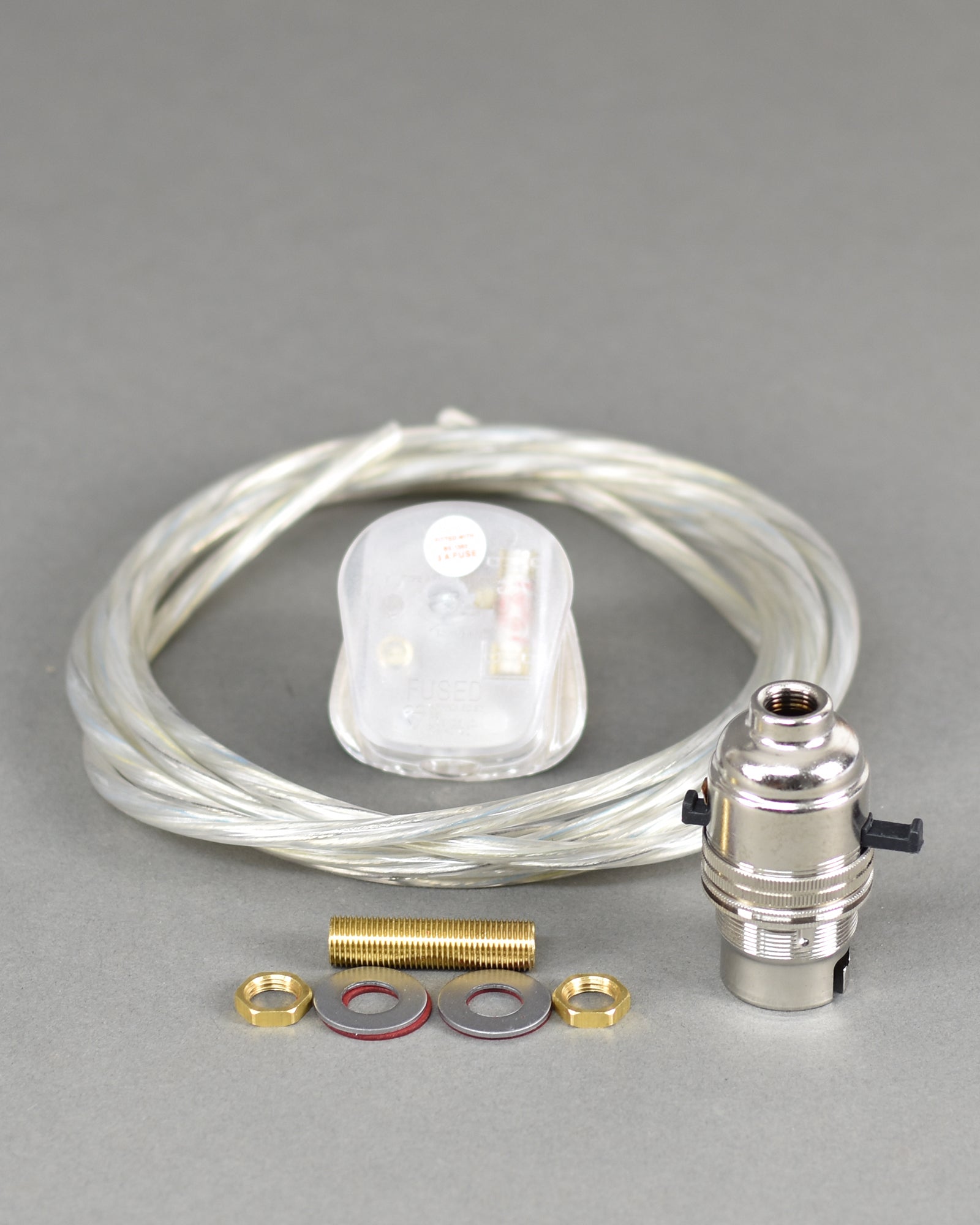 Transparent Table Lamp Wiring Kit | Nickel Silver B22 Bayonet Bulb Holder | Built In Switch - Vendimia Lighting Co.