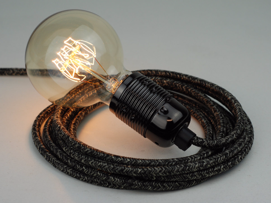 Plug-in Pendant | Premium Round Fabric Cable | Black Marl - Vendimia Lighting Co.