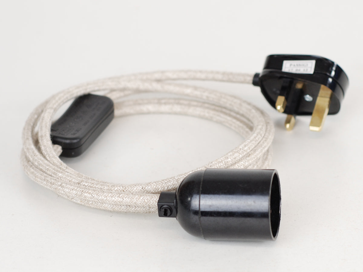 Plug-in Pendant | Round Fabric Cable | Cream Linen - Vendimia Lighting Co.