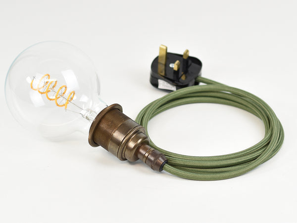Plug-in Pendant | Premium Brass Lamp Holder | Old English Brass & Army Green - Vendimia Lighting Co.