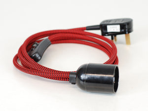 Plug-in Pendant | Round Fabric Cable | Chevron Black & Red - Vendimia Lighting Co.