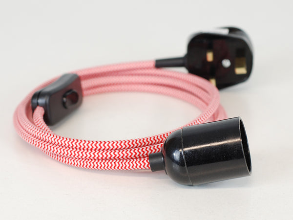 Plug-in Pendant | Round Fabric Cable | Chevron Red & White - Vendimia Lighting Co.