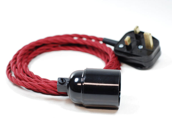 Plug-in Pendant | Twisted Fabric Cable | Rhubarb Red - Vendimia Lighting Co.