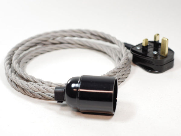 Plug-in Pendant | Twisted Fabric Cable | Antarctic Grey - Vendimia Lighting Co.