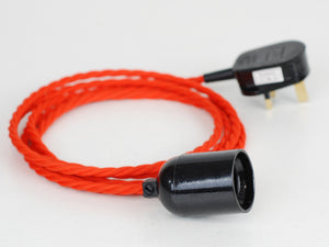 Plug-in Pendant | Twisted Fabric Cable | Shocking Orange - Vendimia Lighting Co.